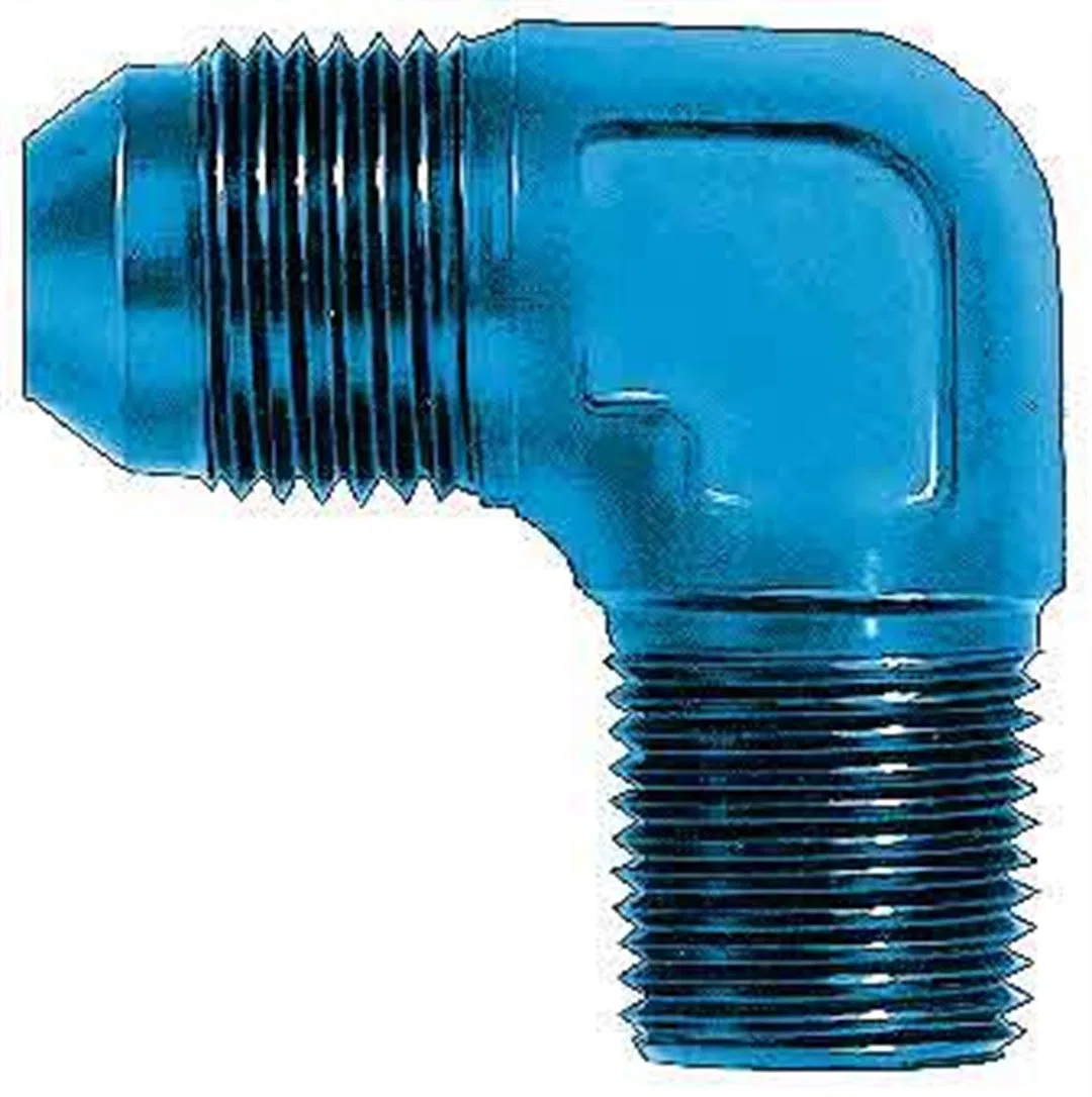 FCM2017 – AEROQUIP Adapter Fitting, 90 Degree -12 AN Male To 1/2 Inch Pipe Thread Anodized Blue Aluminum